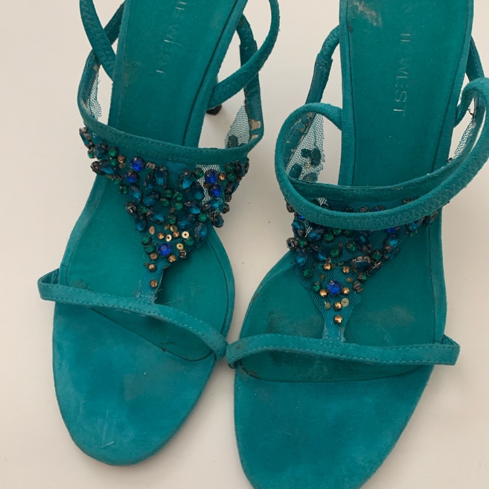 Nine West suede Elegant Teal Strappy Sandals
